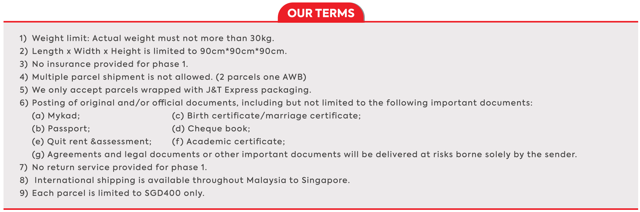 International Shipping From Malaysia Parcel Delivery Services J T Express Malaysia